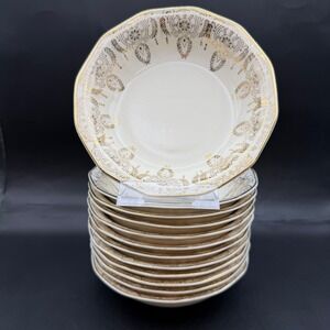 Vtg 1940s Windsor China 22K Gold USA Made Sm Fruit Dessert Bowls Set of 12 5"x1"